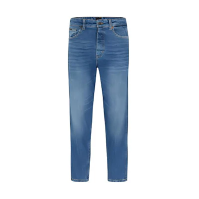 HUGO BOSS SS23 Tapered Navy Blue Distressed Wash Denim Jeans. 50488661-418