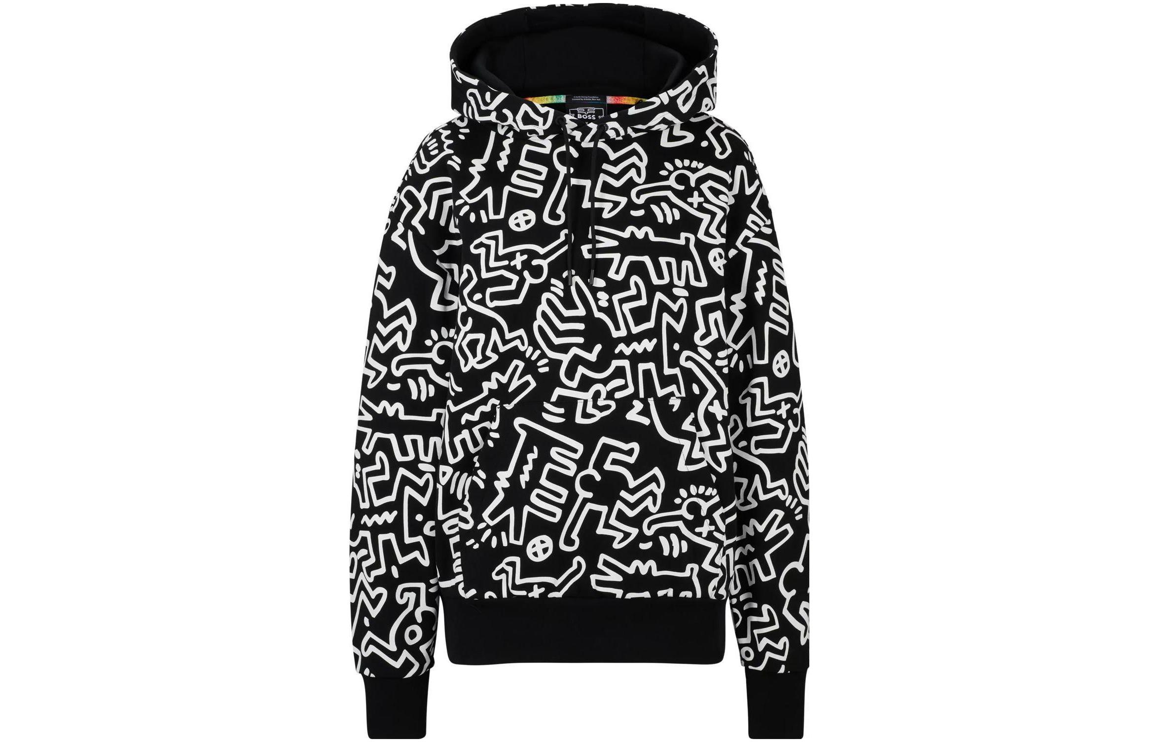 HUGO BOSS SS23 All-Over Print Hoodie Black Unisex Long Sleeve 50505664-001