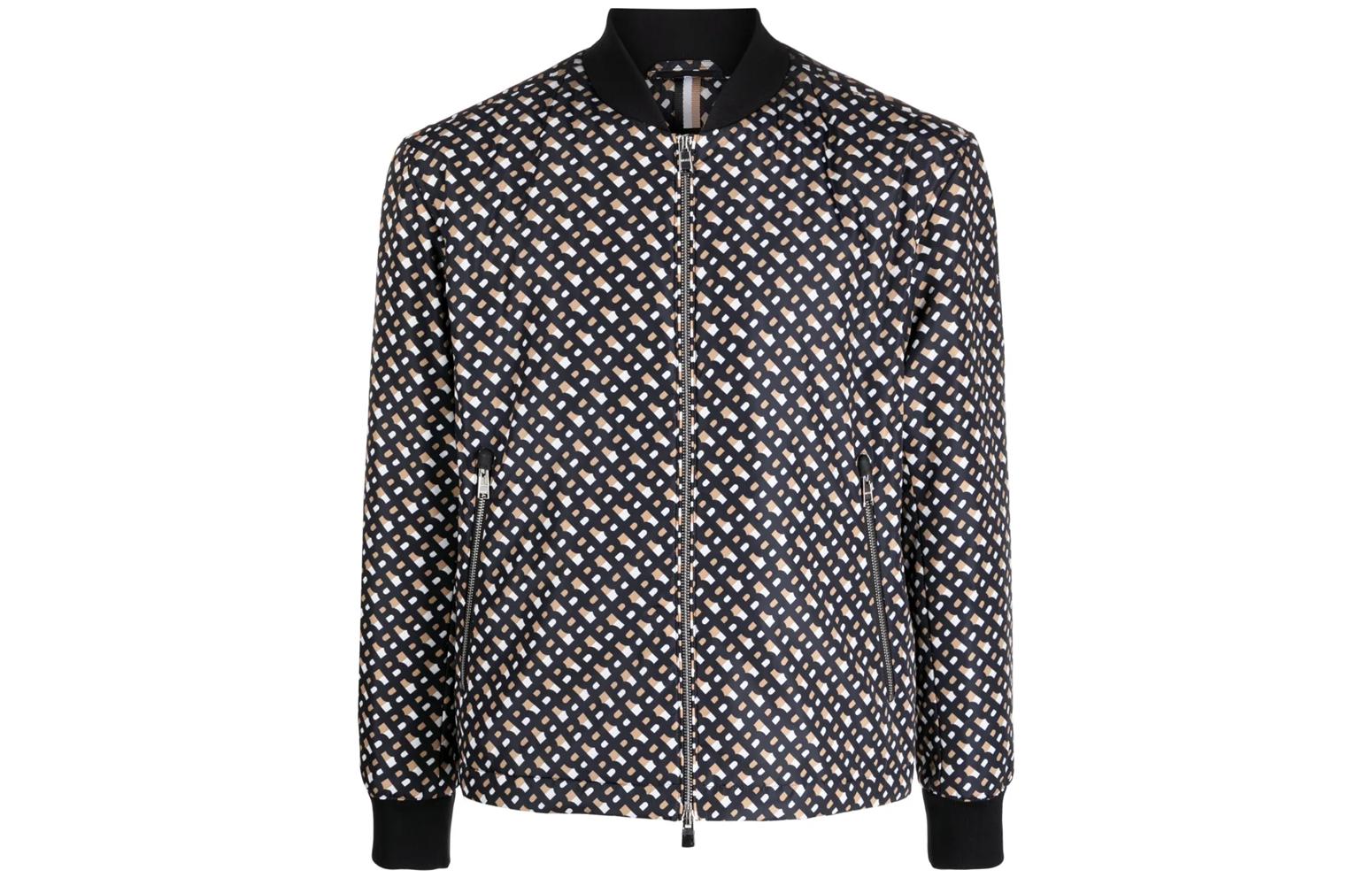 HUGO BOSS SS23 All-Over Print Zip Bomber Jacket Black 50486874-263