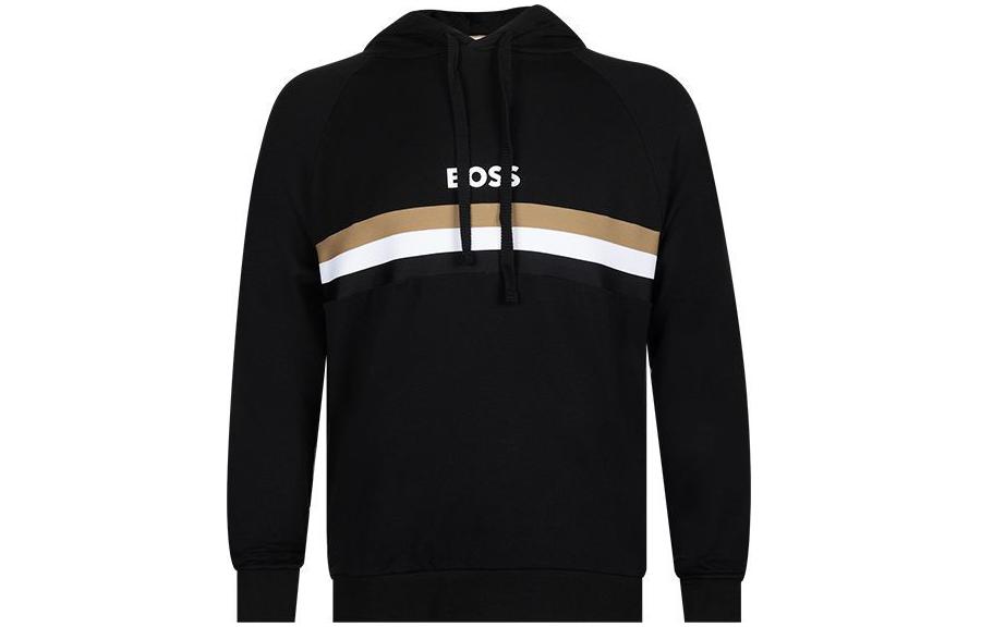 HUGO BOSS SS23 Alphabet Logo Stripe Print Hoodie Men’s Black 50491496-001