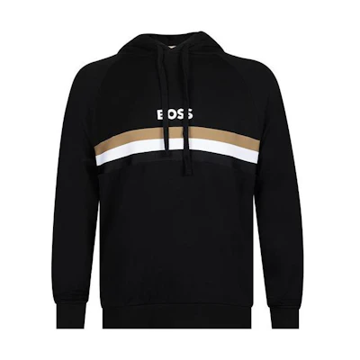 HUGO BOSS SS23 Alphabet Logo Stripe Print Hoodie Men’s Black 50491496-001