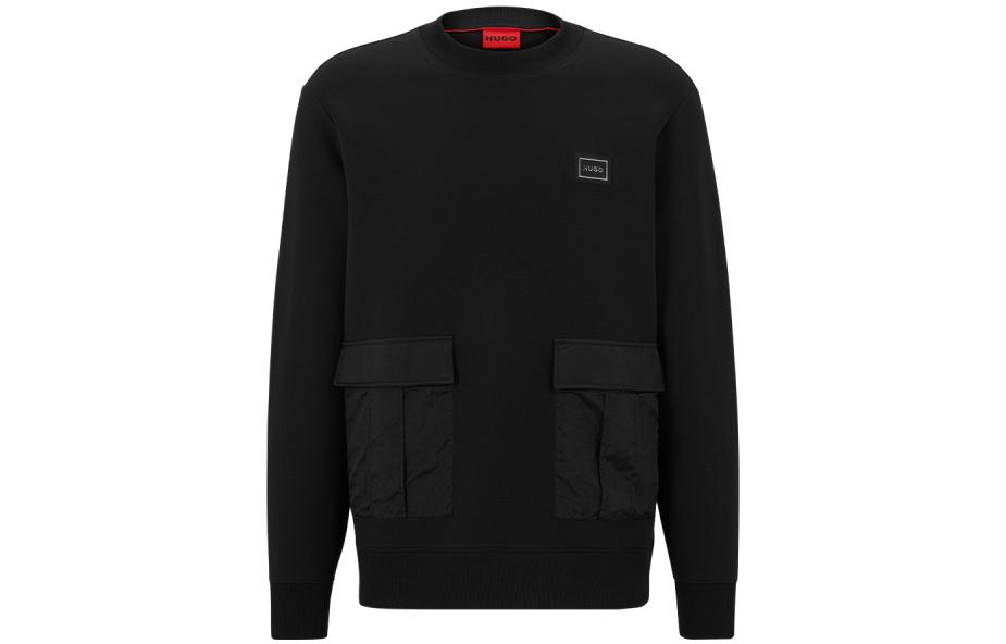 HUGO BOSS SS23 Black Cotton-Blend Solid Utility Pocket Sweatshirt 50485252-001