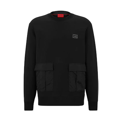 HUGO BOSS SS23 Black Cotton-Blend Solid Utility Pocket Sweatshirt 50485252-001