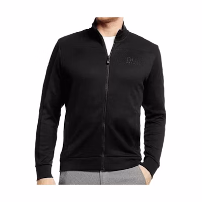 HUGO BOSS SS23 Black Cotton Jacket with Solid Logo Print SKAZ-50276849-001