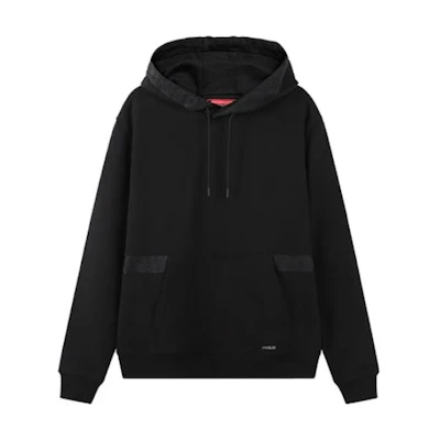 HUGO BOSS SS23 Black Cotton Logo Hoodie Long Sleeve Pullover 50475337-001