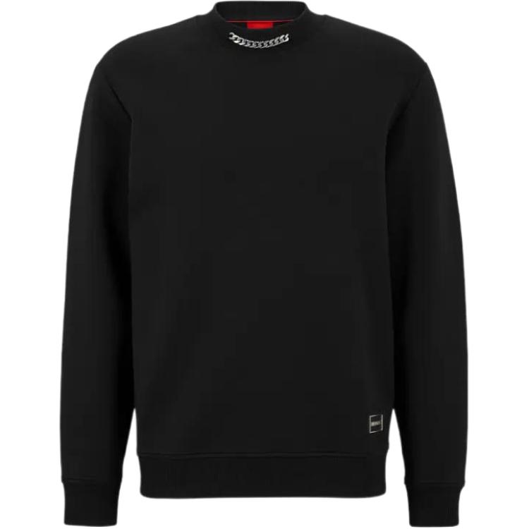 HUGO BOSS SS23 Black Crewneck Sweatshirt with Chain Detail 50482923-001