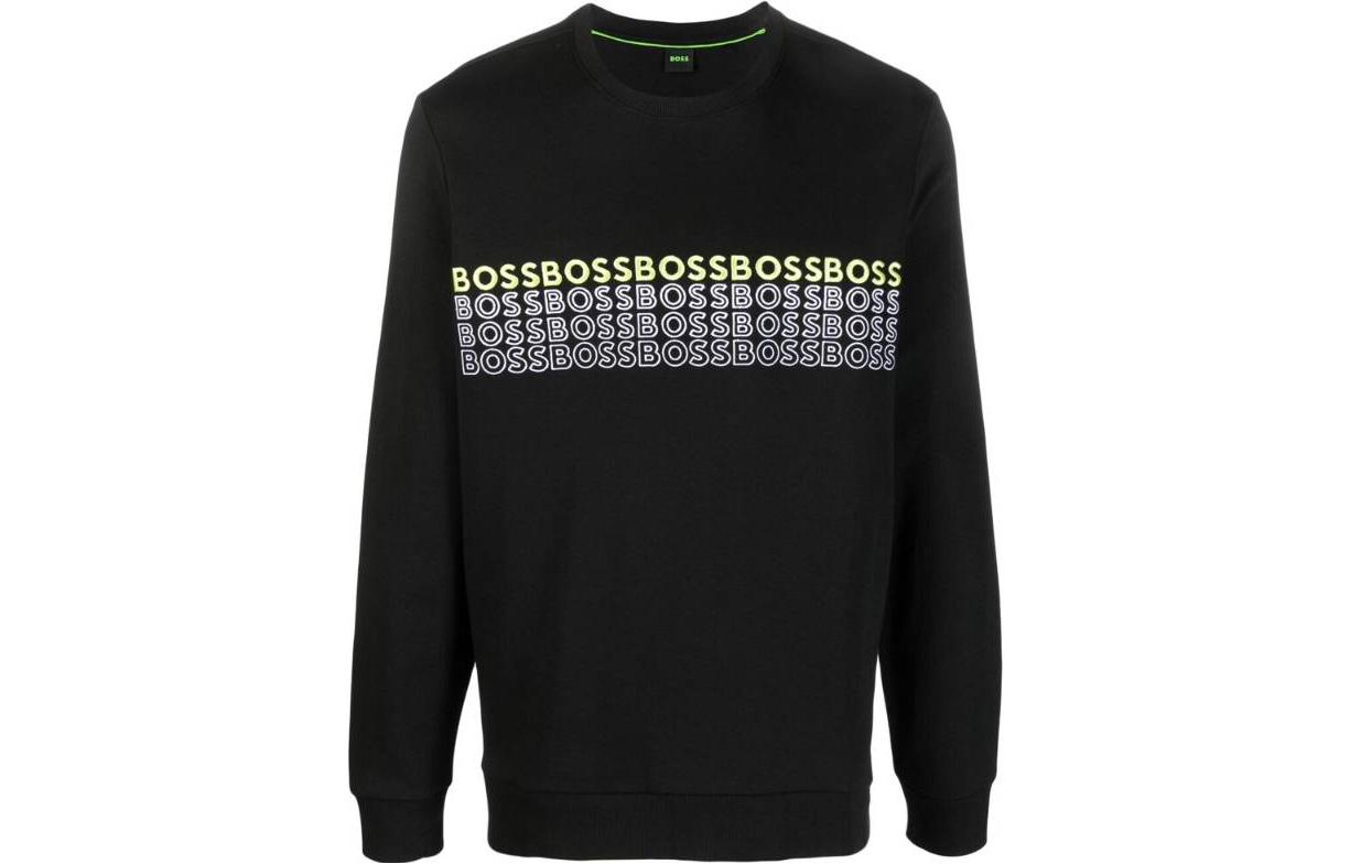HUGO BOSS SS23 Black Crewneck Sweatshirt with Colorblock Embroidered Logo 50497176-001