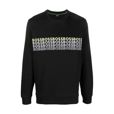 HUGO BOSS SS23 Black Crewneck Sweatshirt with Colorblock Embroidered Logo 50497176-001