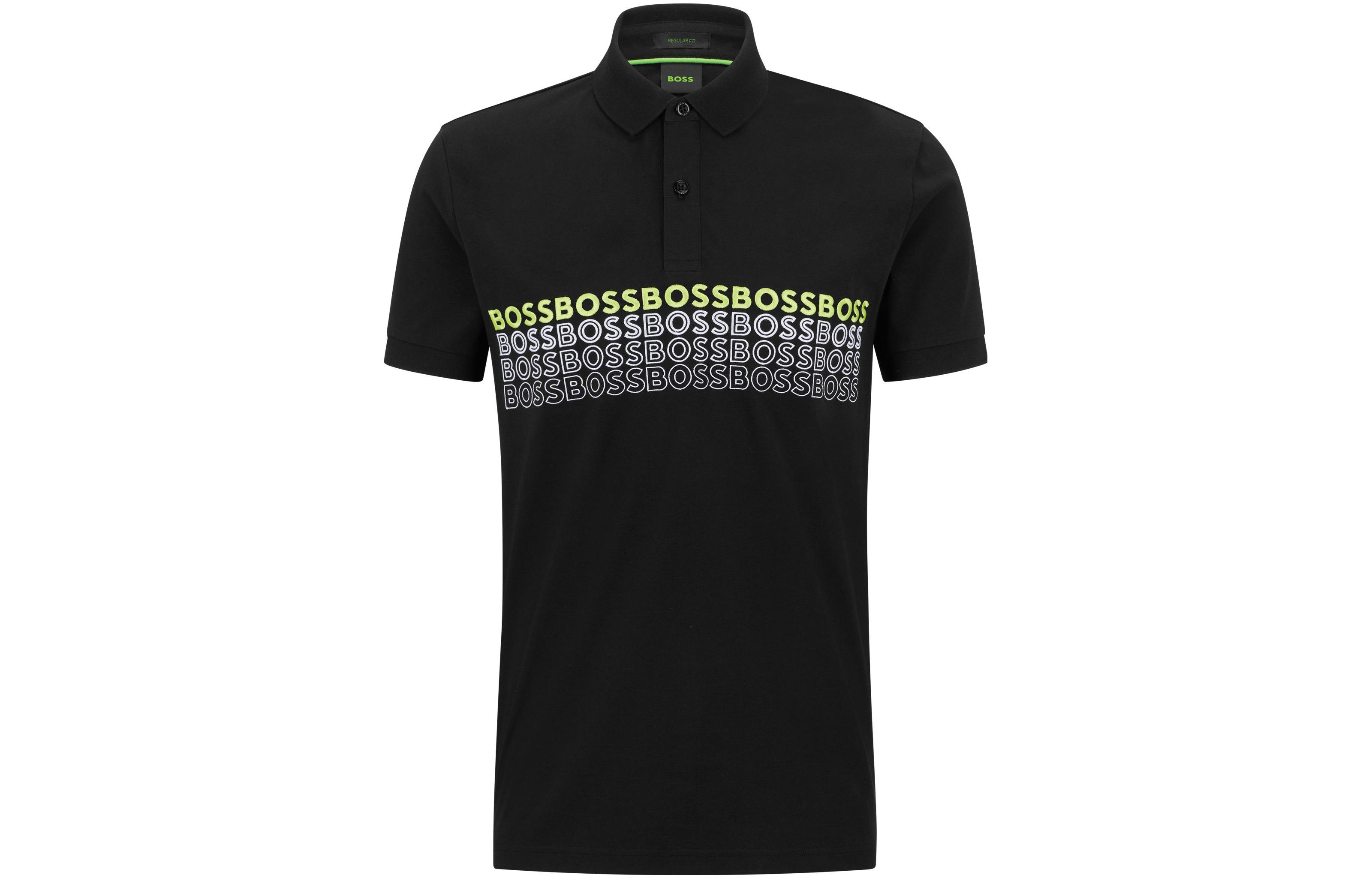 HUGO BOSS SS23 Black Embroidered Logo Cotton Blend Regular Fit Polo Shirt Men 50488311-001