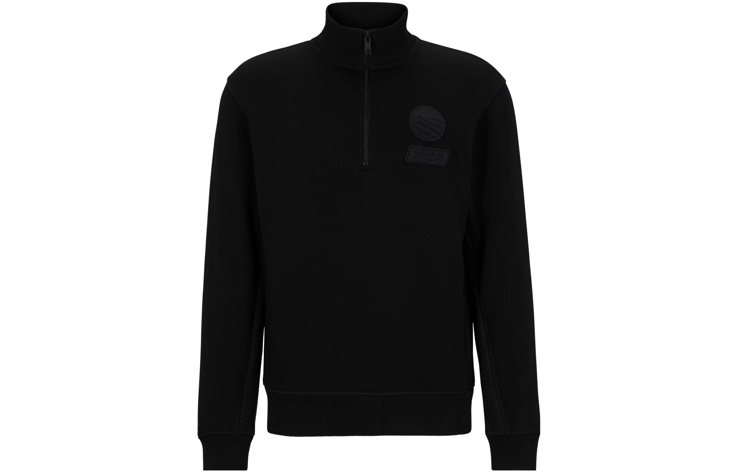 HUGO BOSS SS23 Black Half-Zip High Neck Sweatshirt 50493968-001