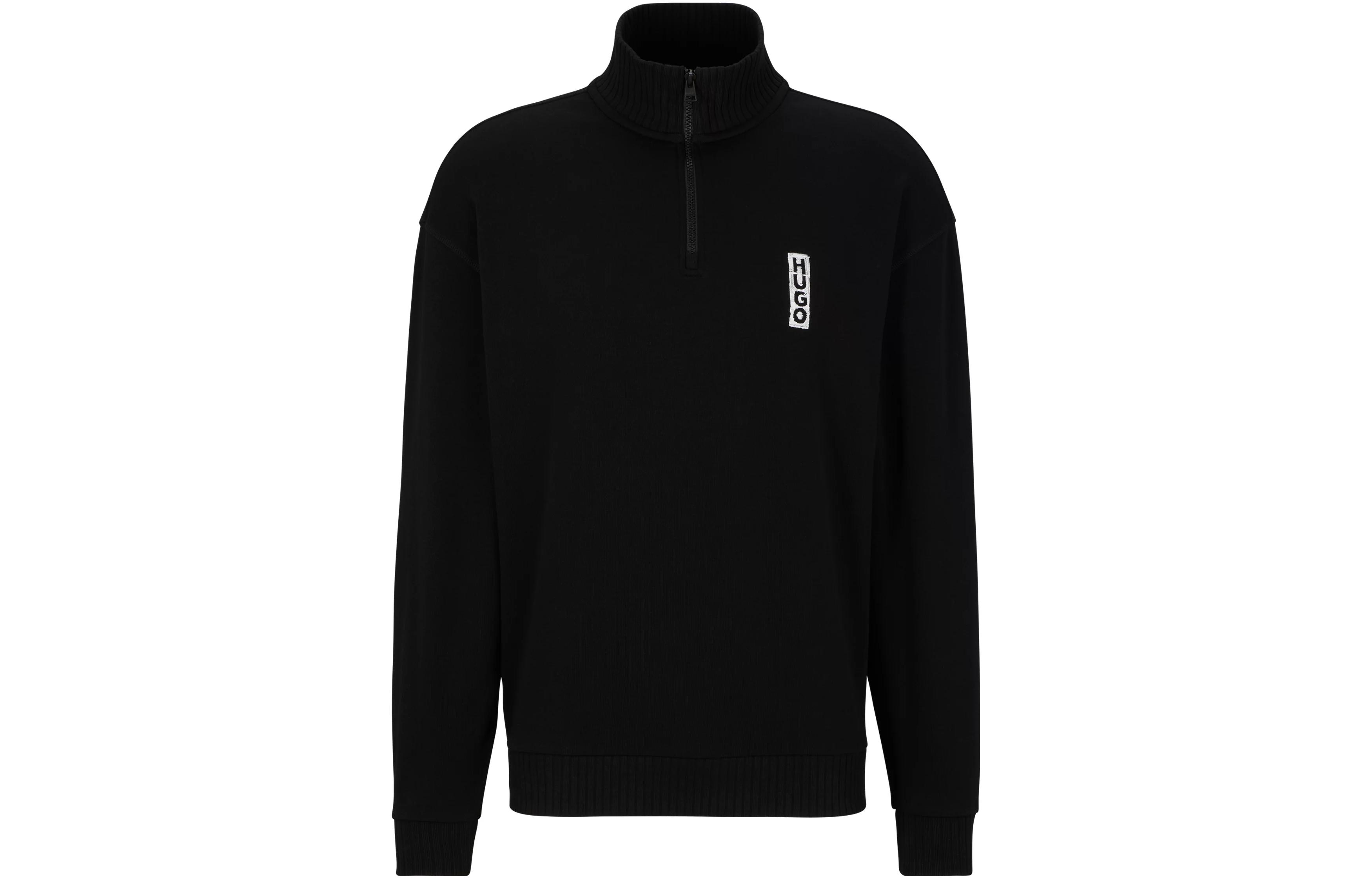 HUGO BOSS SS23 Black Half-Zip Pullover Long-Sleeve Sweatshirt 50494188-001