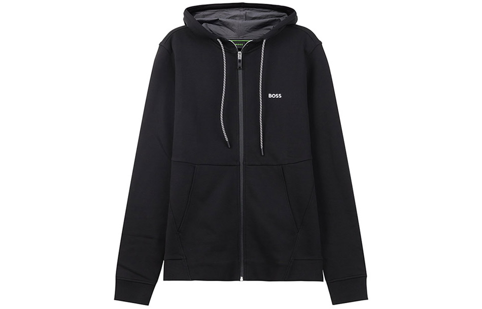 HUGO BOSS SS23 Black Hoodie Jacket with Logo Embroidery 50483240-001