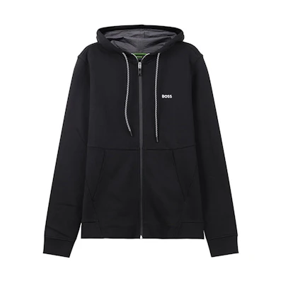 HUGO BOSS SS23 Black Hoodie Jacket with Logo Embroidery 50483240-001