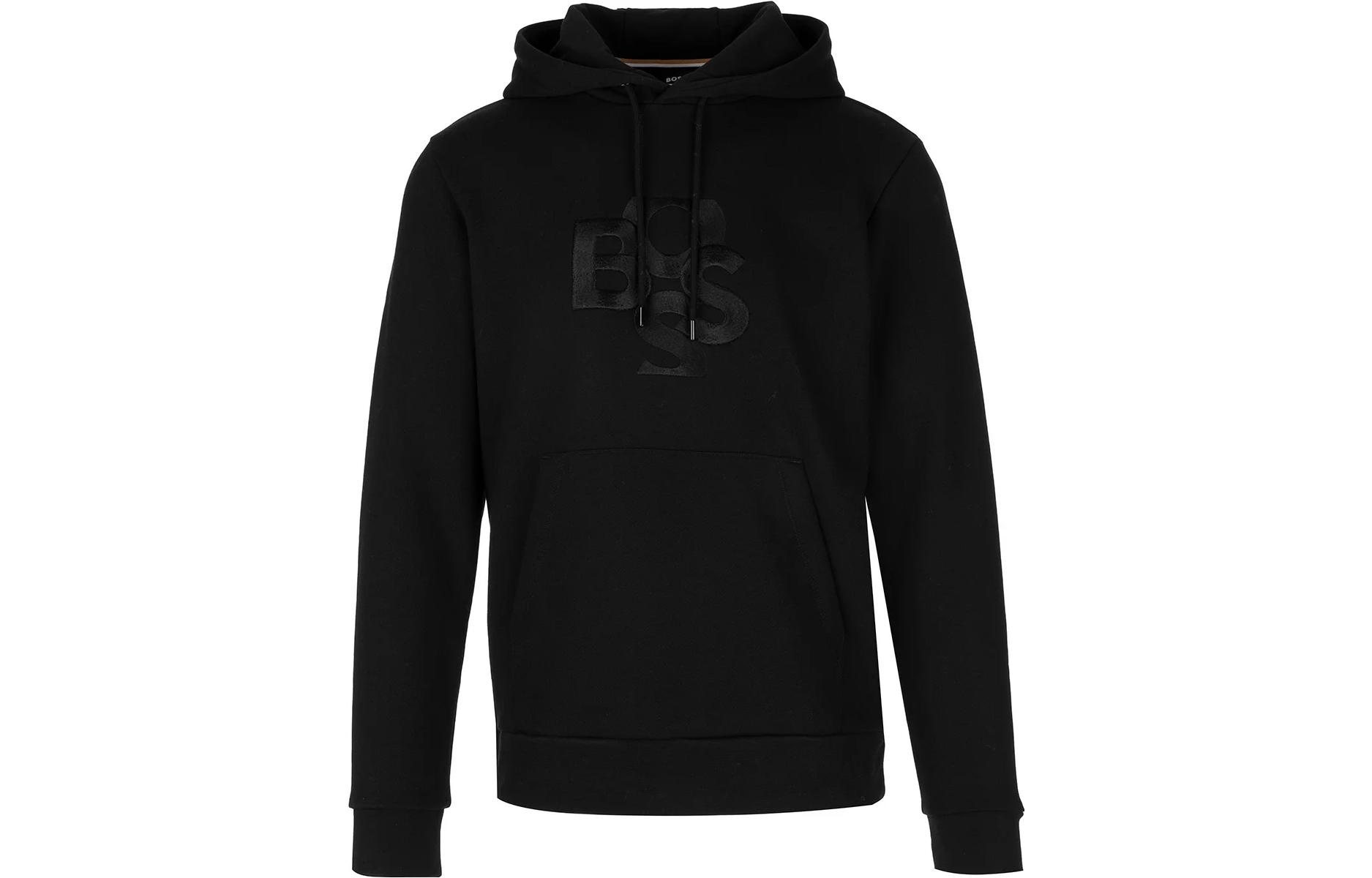 HUGO BOSS SS23 Black Hoodie with Embroidered Logo & Drawstring 50476769-003