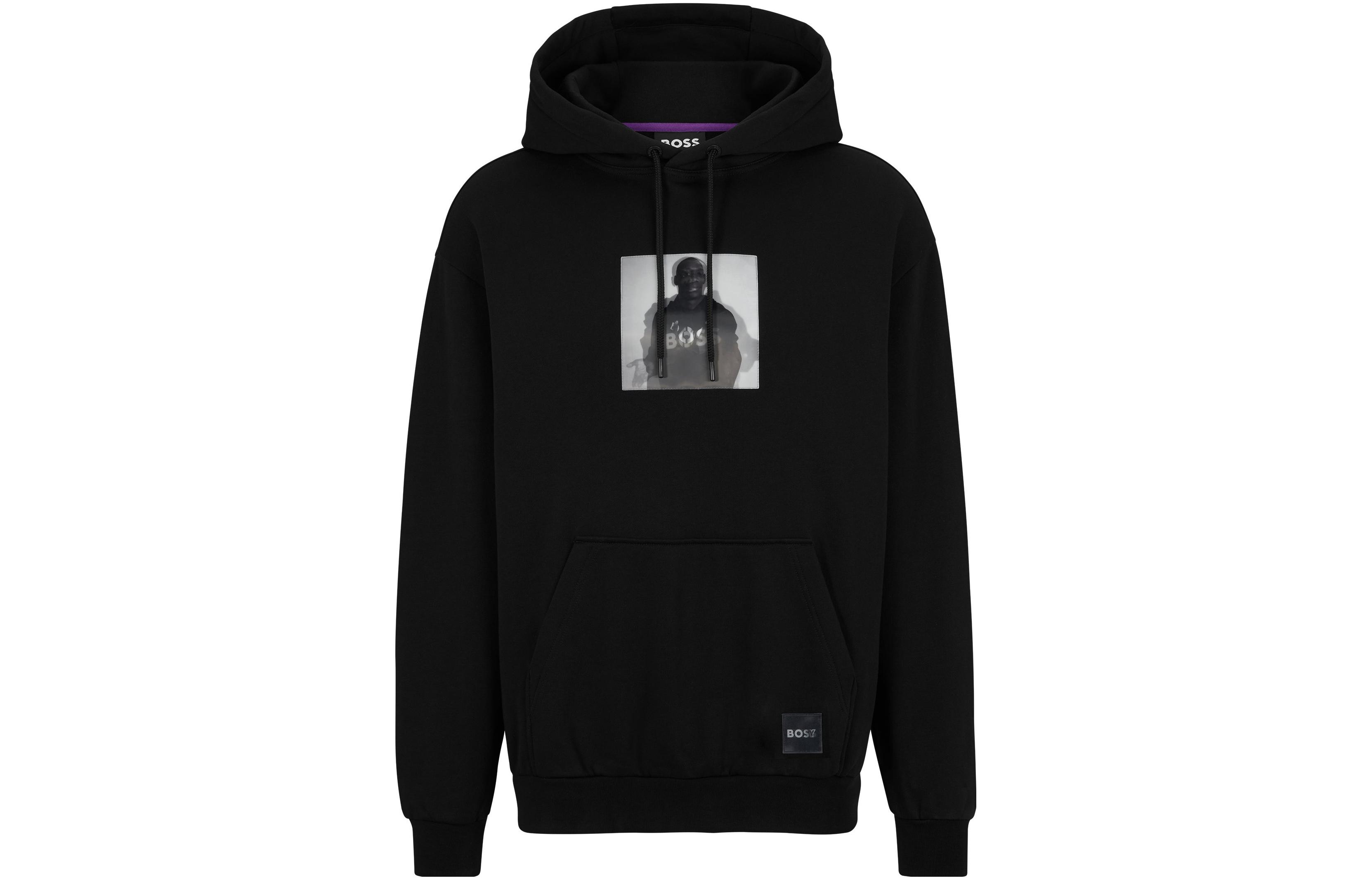 HUGO BOSS SS23 Black Hoodie with Front Graphic Print 50493290-001