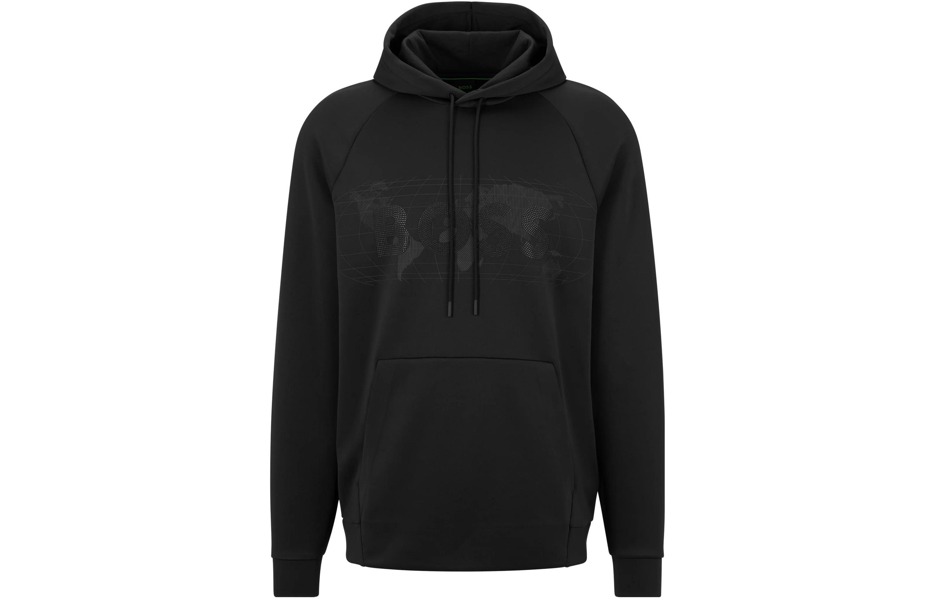 HUGO BOSS SS23 Black Hoodie with Front Logo Print 50485498-001