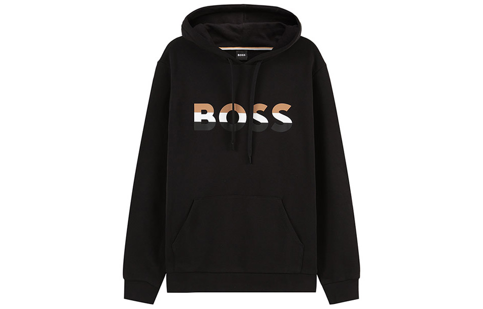 HUGO BOSS SS23 Black Hoodie with Logo Print and Drawstring 50492344-001