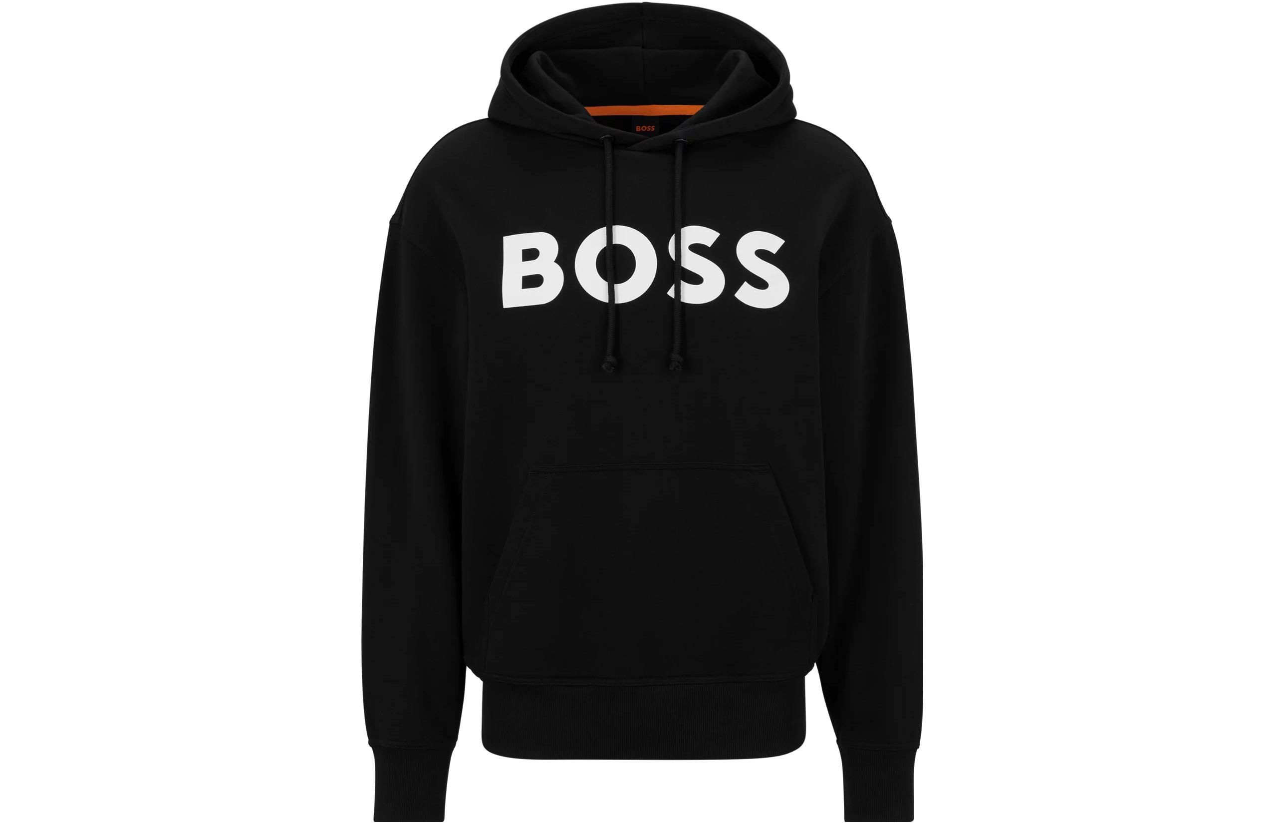 Order HUGO BOSS SS23 Hoodie Hitam dengan Cetakan Logo Solid 50487134-001
