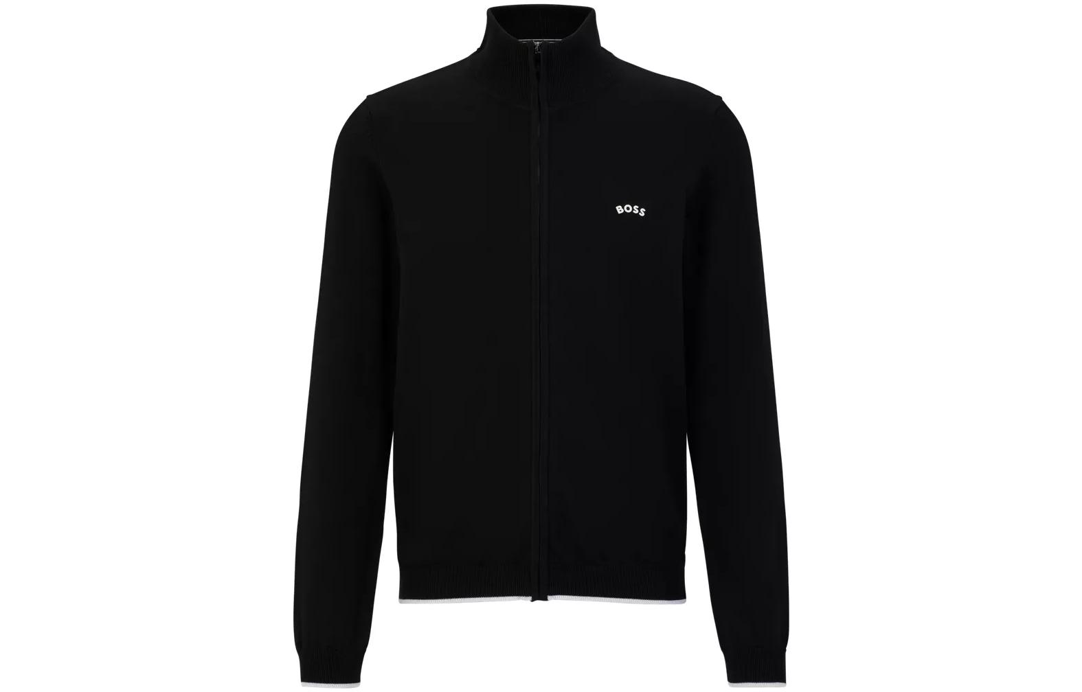 HUGO BOSS SS23 Black Jacket with Solid Logo Print and Stand Collar 50482402-001