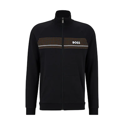 HUGO BOSS SS23 Black Logo Print Zip-Up Track Jacket for Men 50485945-001