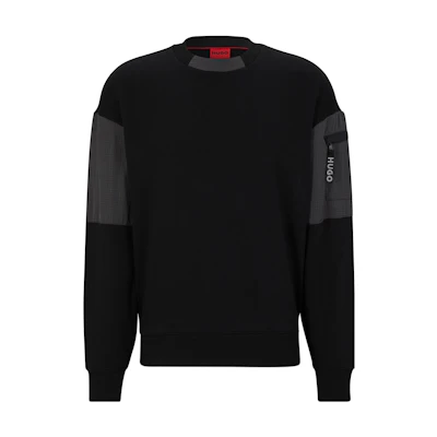 HUGO BOSS SS23 Black Patchwork Crewneck Long-Sleeve Sweatshirt 50493591-001