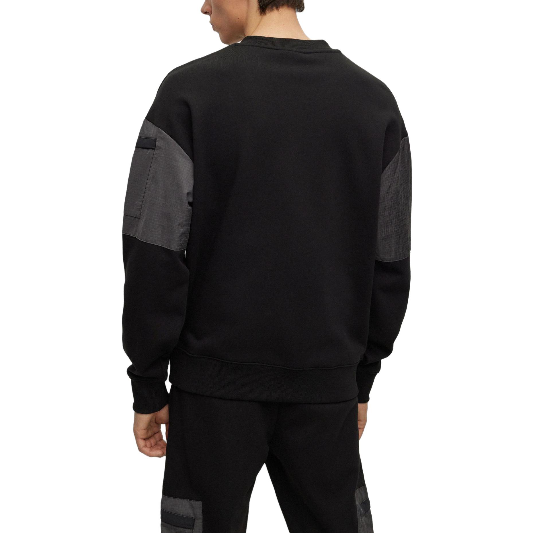 HUGO BOSS SS23 Black Patchwork Crewneck Long-Sleeve Sweatshirt 50493591-001 圖 4