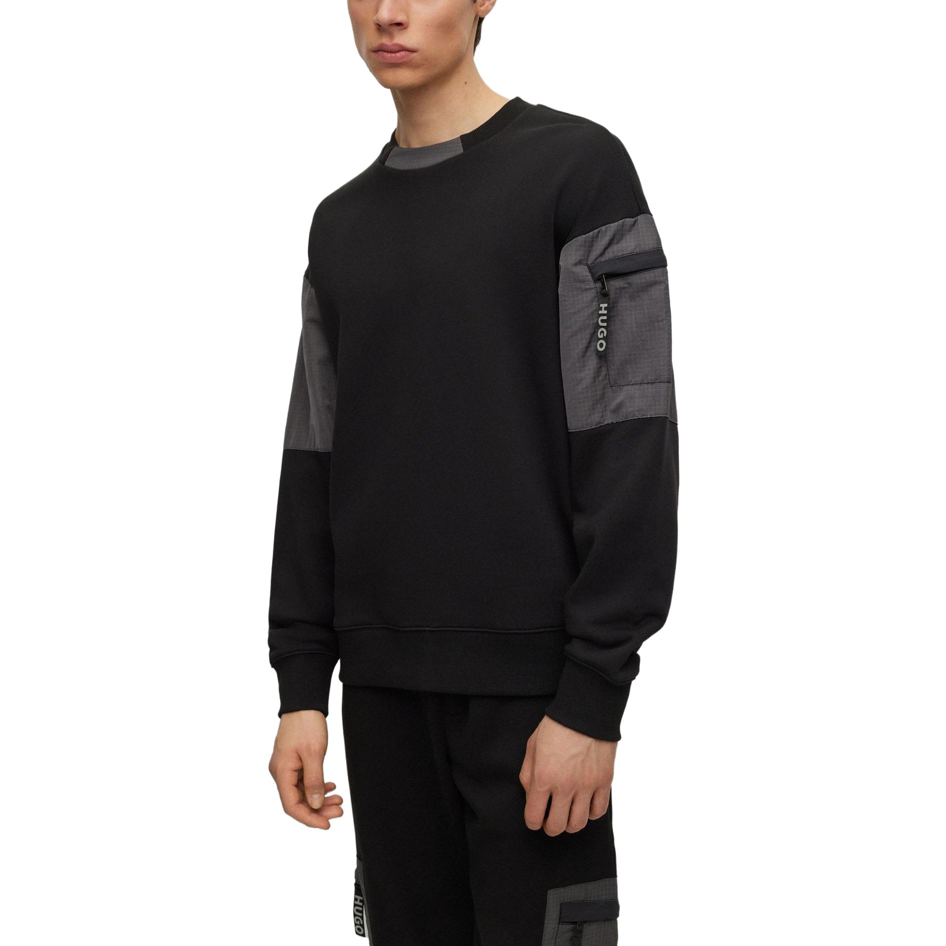 HUGO BOSS SS23 Black Patchwork Crewneck Long-Sleeve Sweatshirt 50493591-001 圖 5