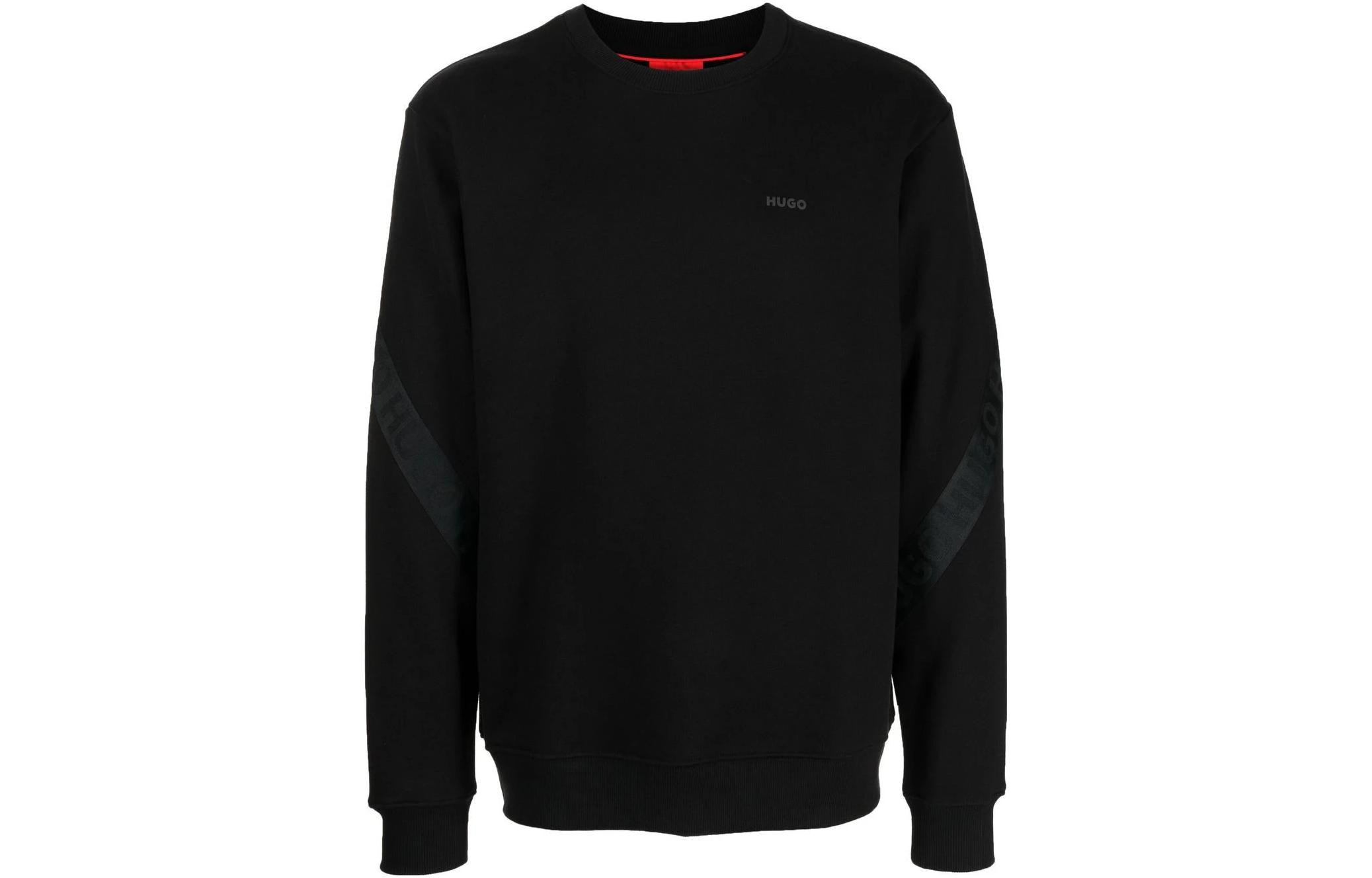 HUGO BOSS SS23 Black Pullover Sweatshirt with Solid Logo Print for Men 50475342-001