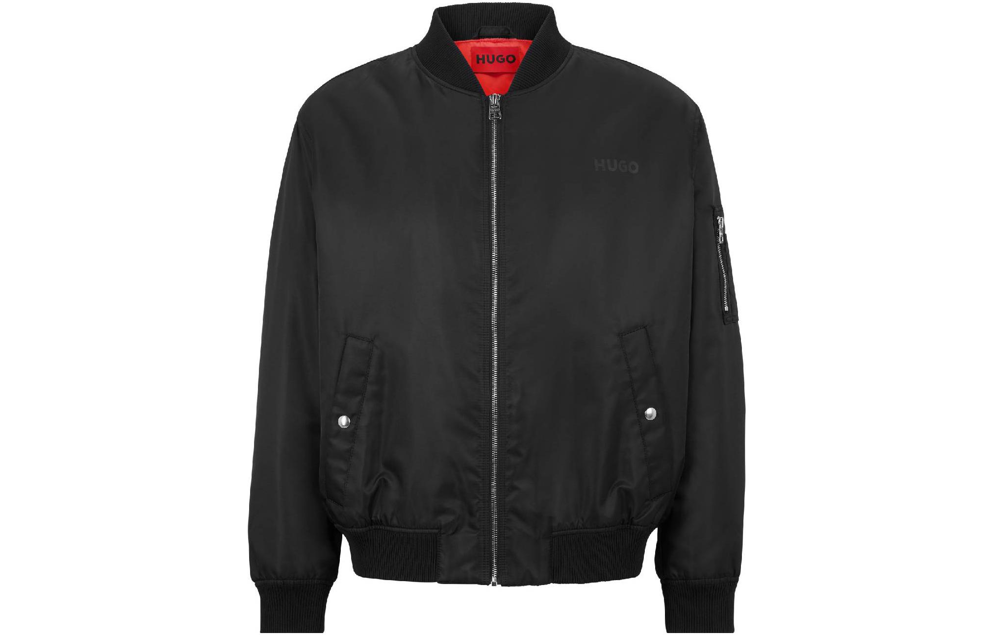 HUGO BOSS SS23 Black Solid Color Relaxed Fit Baseball Jacket 50485591-001