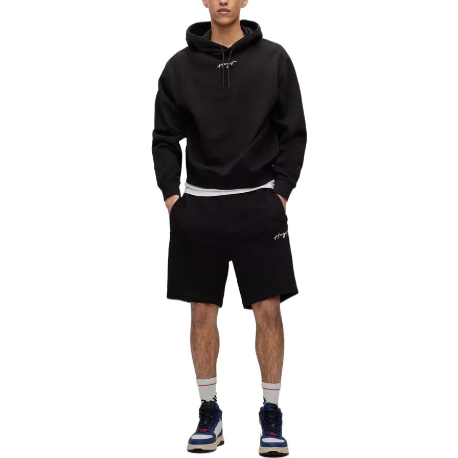 Lookbook 雨果博斯 HUGO BOSS SS23 男士黑色字母印花抽绳连帽衫 50486444-001