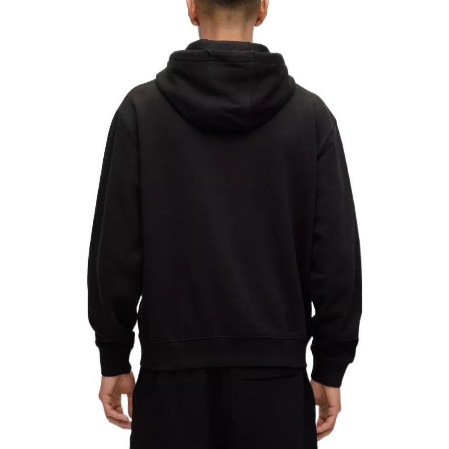 Shop 雨果博斯 HUGO BOSS SS23 男士黑色字母印花抽绳连帽衫 50486444-001