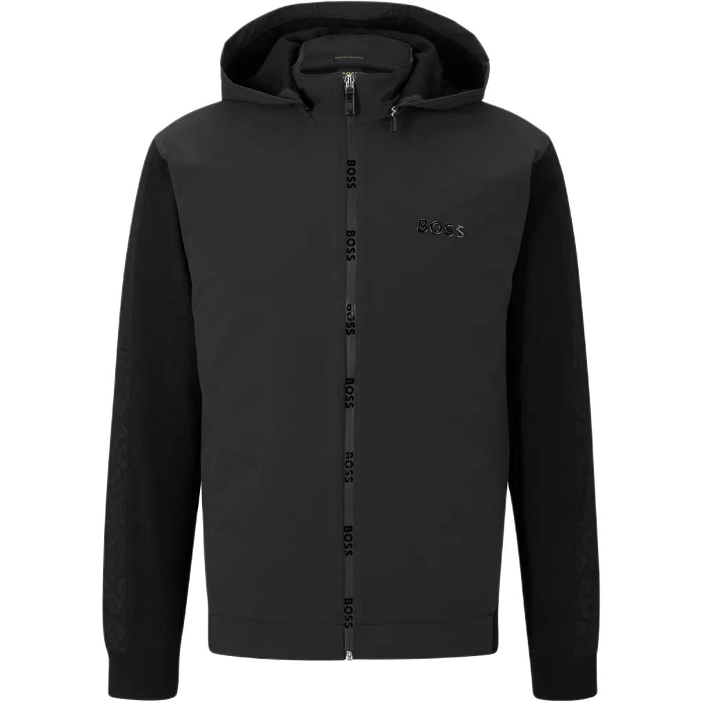 HUGO BOSS SS23 Black Solid Logo Patch Zip-Up Hoodie Jacket 50492609-001