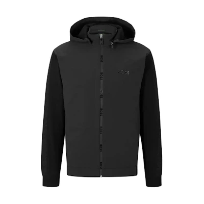HUGO BOSS SS23 Black Solid Logo Patch Zip-Up Hoodie Jacket 50492609-001