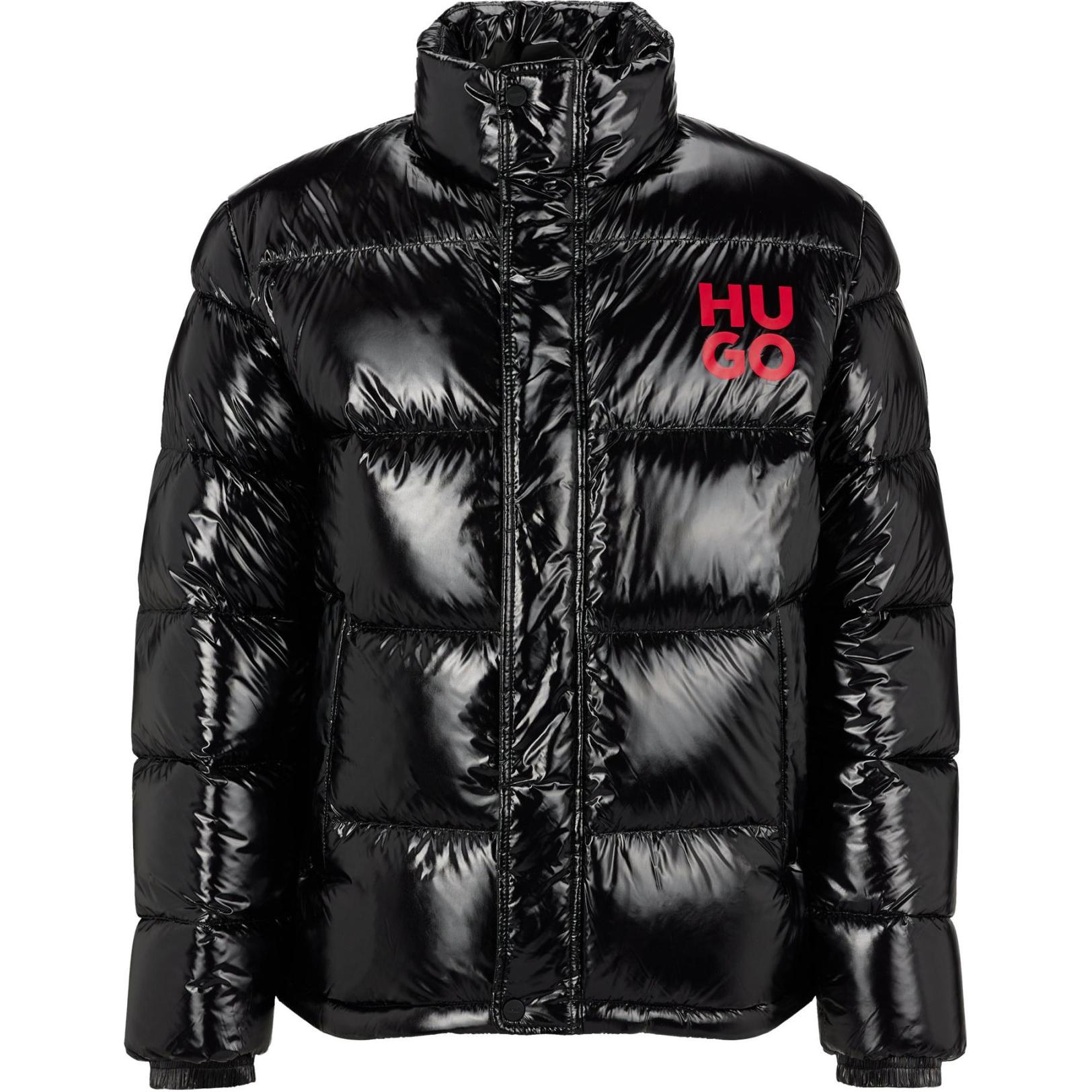 HUGO BOSS SS23 Black Waterproof Down Jacket with Logo Print 50474665-001