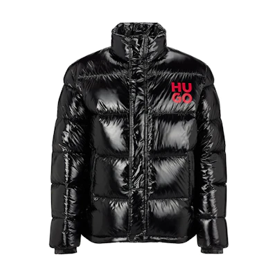 HUGO BOSS SS23 Black Waterproof Down Jacket with Logo Print 50474665-001