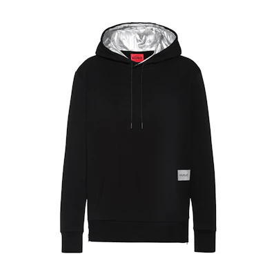 HUGO BOSS SS23 Black Zip-Up Hoodie with Solid Logo Patch 50420939-001