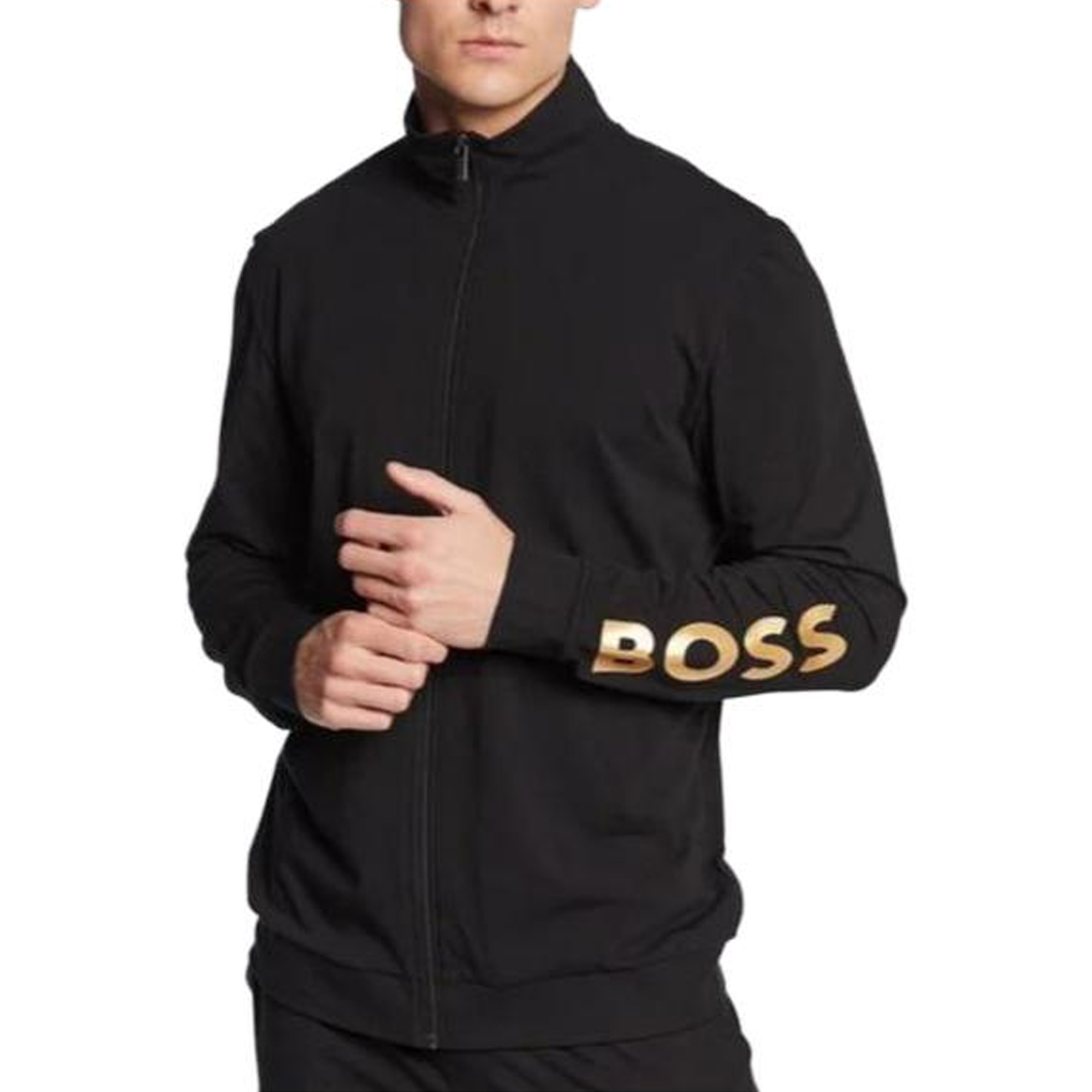 HUGO BOSS SS23 Black Zip-Up Letter Print High-Collar Sweatshirt 50488111-005