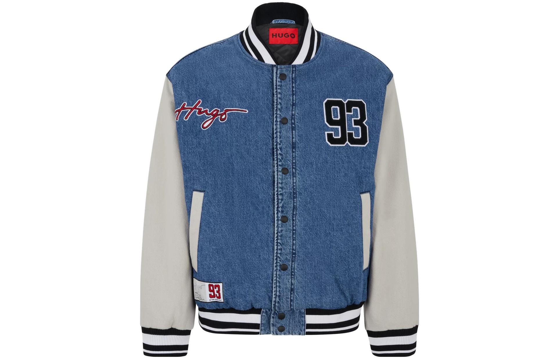 HUGO BOSS SS23 Blue Colorblock Letter Patch Single-Breasted Jacket Men 50489978-102