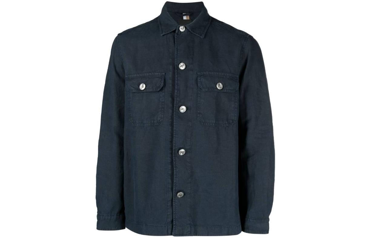 HUGO BOSS SS23 Blue Single-Breasted Shirt Jacket with Chest Pocket 50489310-404