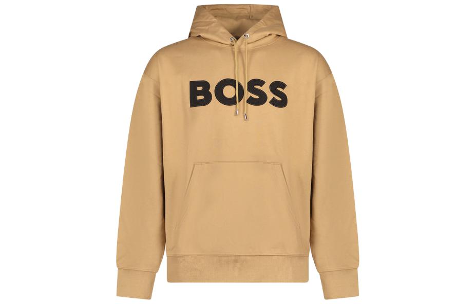 HUGO BOSS SS23 Brown Hoodie with Logo Embroidery and Drawstring Design 50486243-260