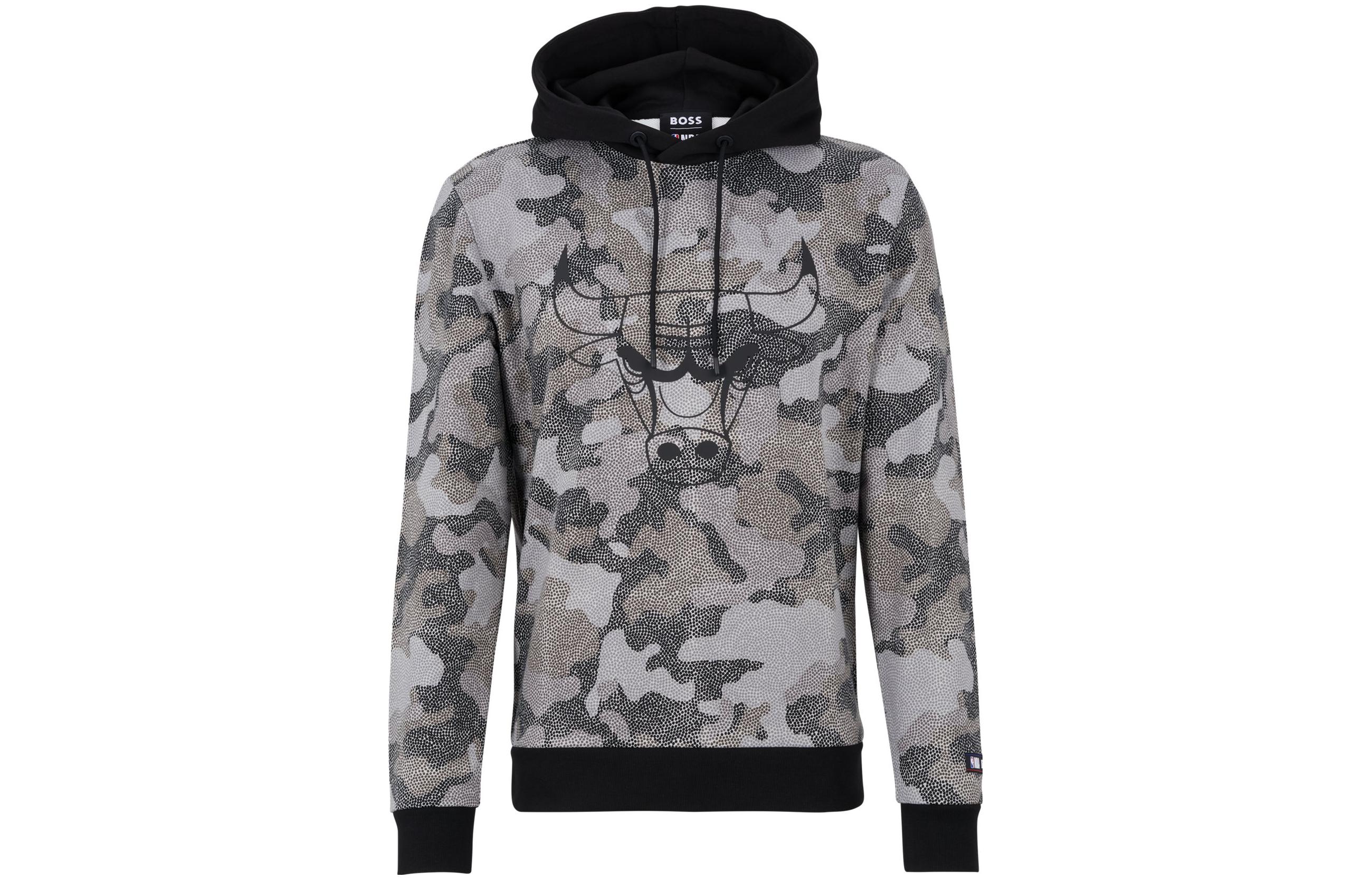 HUGO BOSS SS23 Camouflage Animal Print Hoodie Slate Gray Long Sleeve 50477453-003