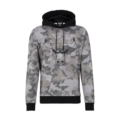 HUGO BOSS SS23 Camouflage Animal Print Hoodie Slate Gray Long Sleeve 50477453-003