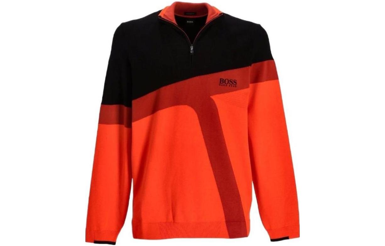 HUGO BOSS SS23 Colorblock Embroidered Half-Zip Sweatshirt Orange () 50456148-821