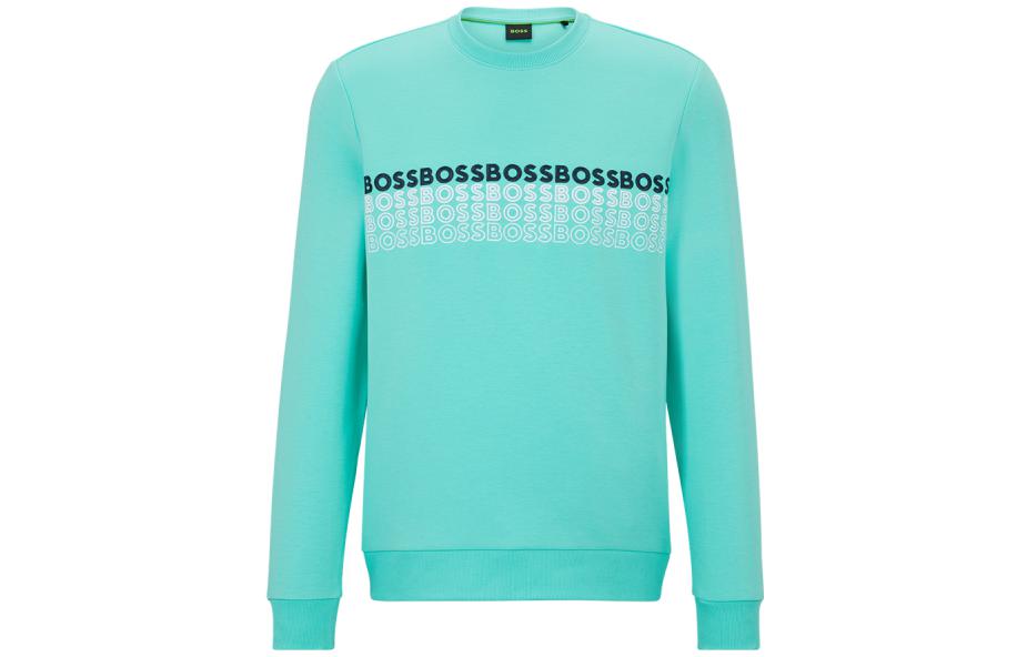 HUGO BOSS SS23 Colorblock Embroidered Logo Crewneck Sweatshirt Men Light Green 50497176-340