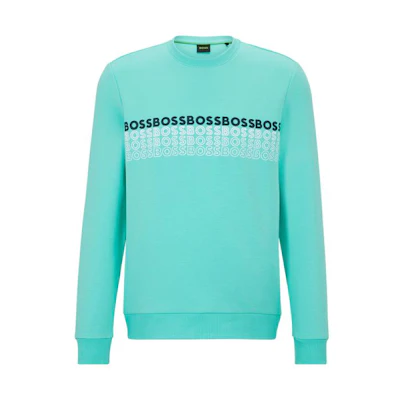 HUGO BOSS SS23 Colorblock Embroidered Logo Crewneck Sweatshirt Men Light Green 50497176-340