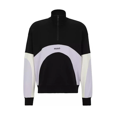 HUGO BOSS SS23 Colorblock Half-Zip Long-Sleeve Sweatshirt Black 50486630-001