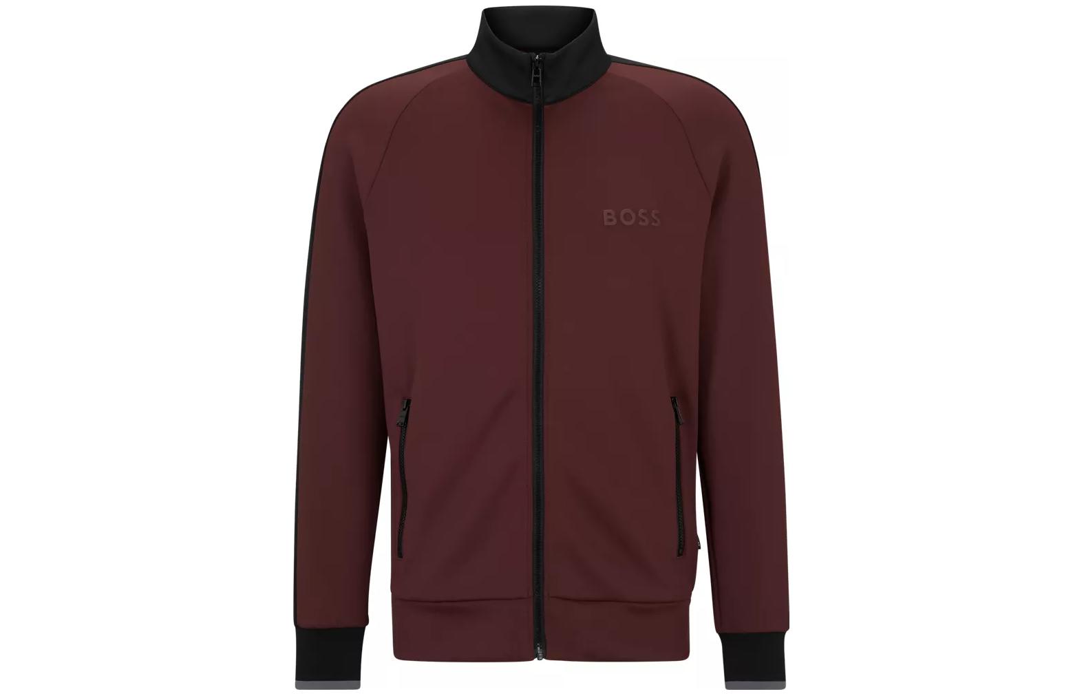 HUGO BOSS SS23 Colorblock Logo Zip Sweatshirt Deep Red 50486268-601