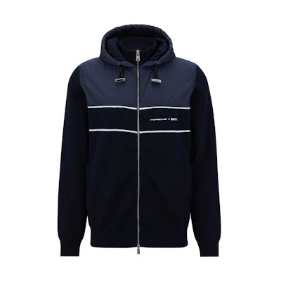 HUGO BOSS SS23 Colorblock Striped Trim Hooded Jacket Black 50489069-404