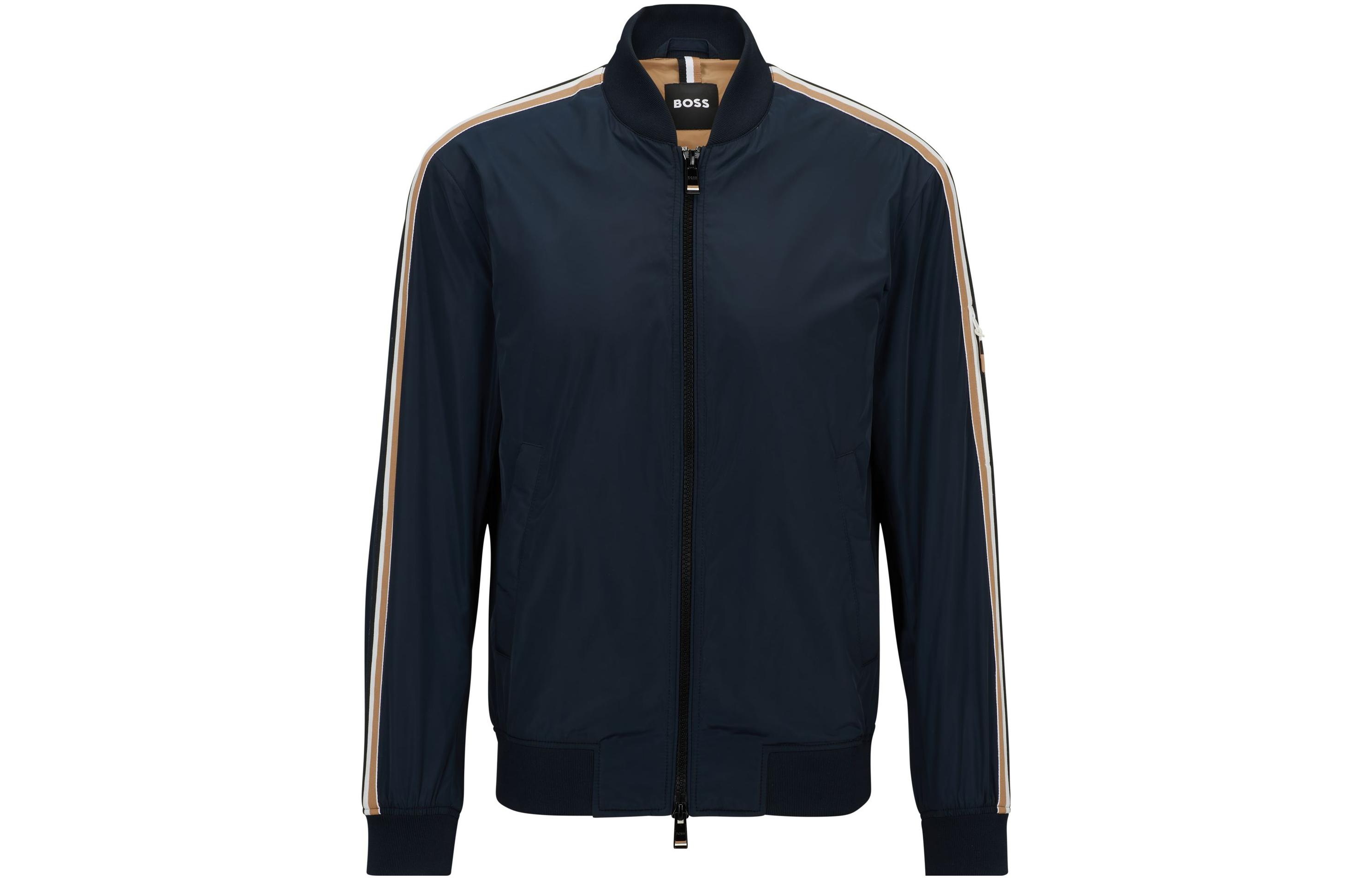 HUGO BOSS SS23 Colorblock Striped Zip Jacket Men’s Navy Blue 50493675-404