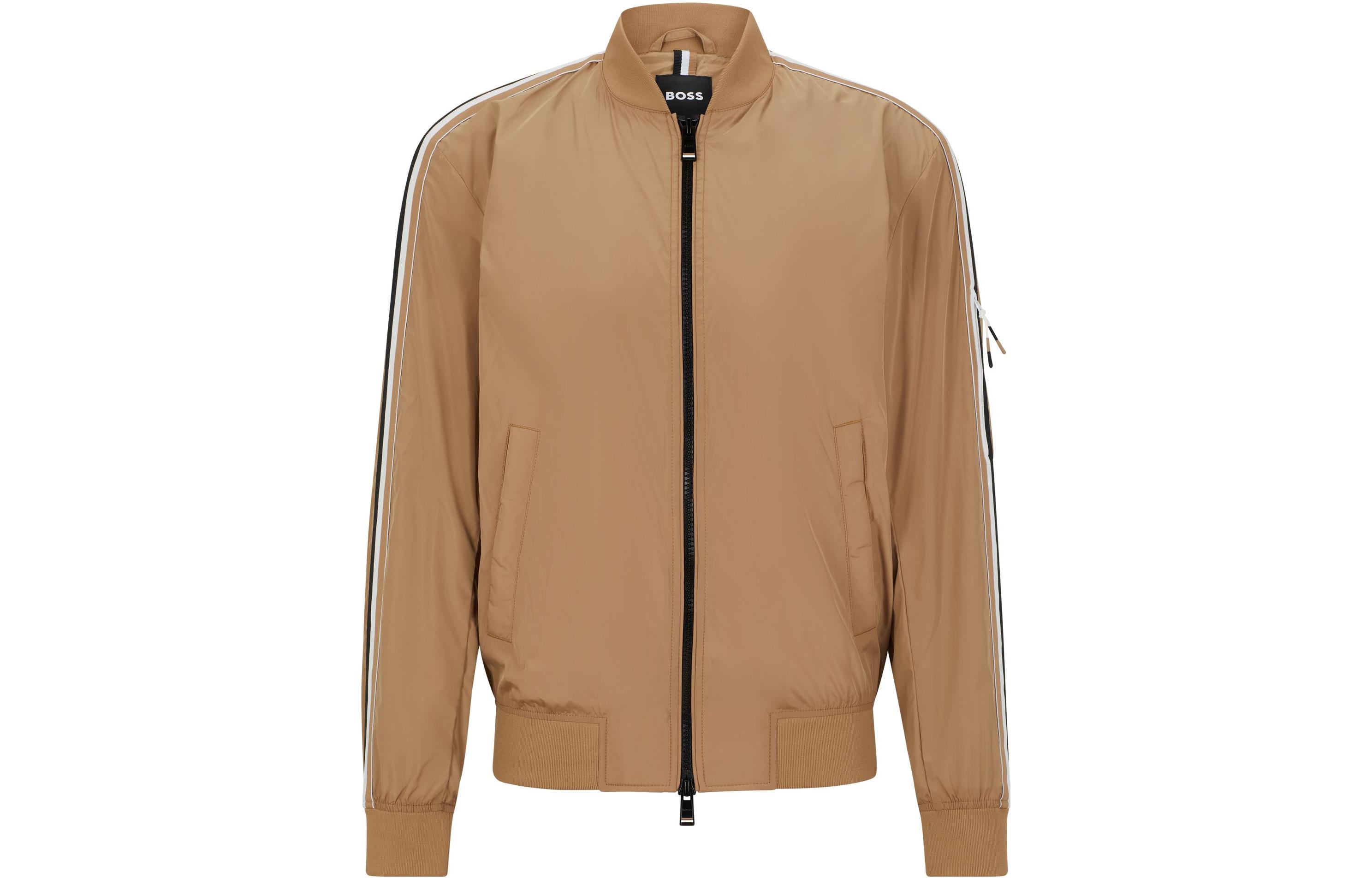 HUGO BOSS SS23 Colorblock Striped Zip Long Sleeve Jacket Brown () 50493675-260